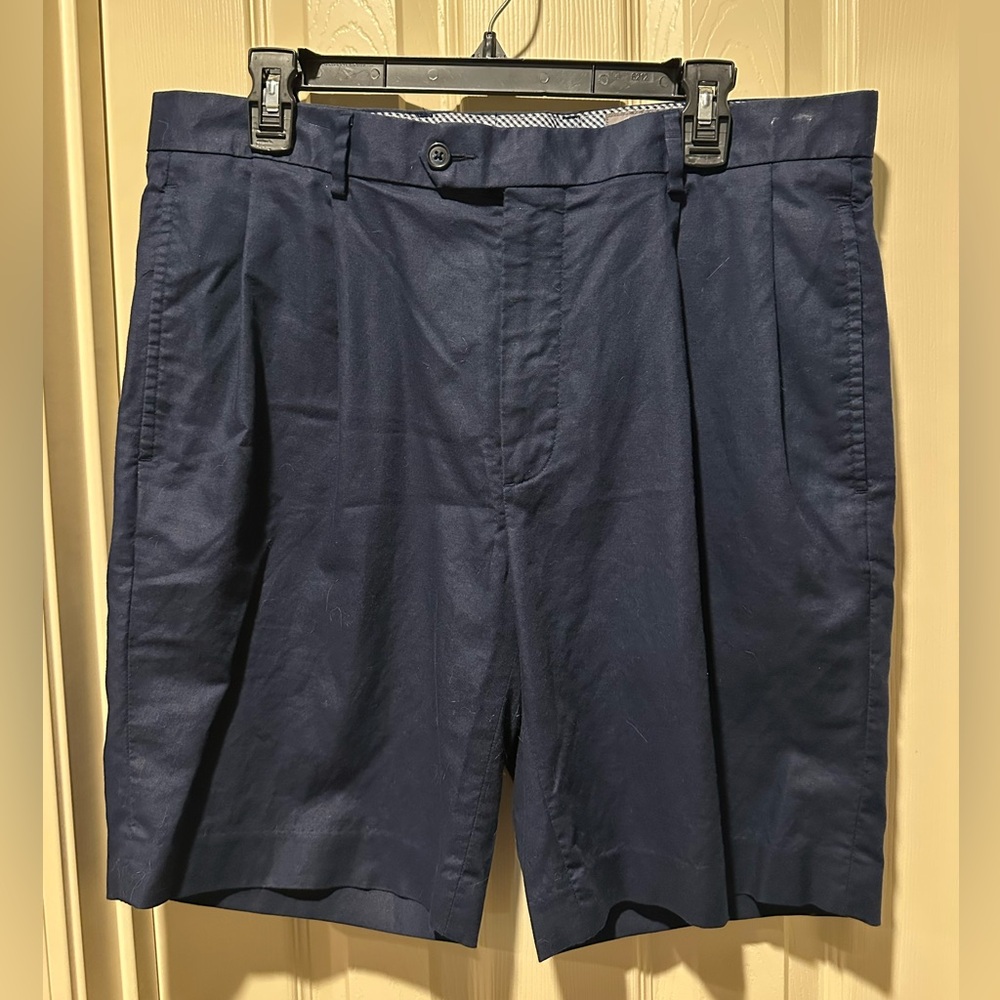 Daniel Cremieux Signature Collection Dark Blue Flat Front Cotton Linen Shorts